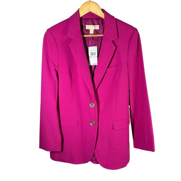 MICHAEL Michael Kors Solid Two Button Blazer Jacket Size 6 Deep Fuchsia - Picture 1 of 12